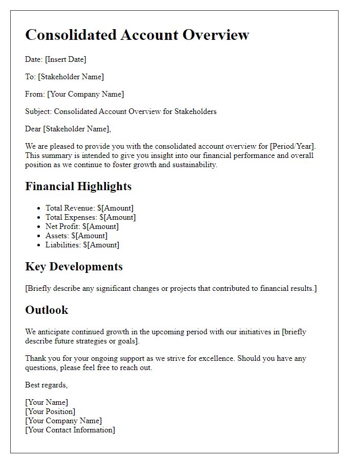 Letter template of Consolidated Account Overview for Stakeholders