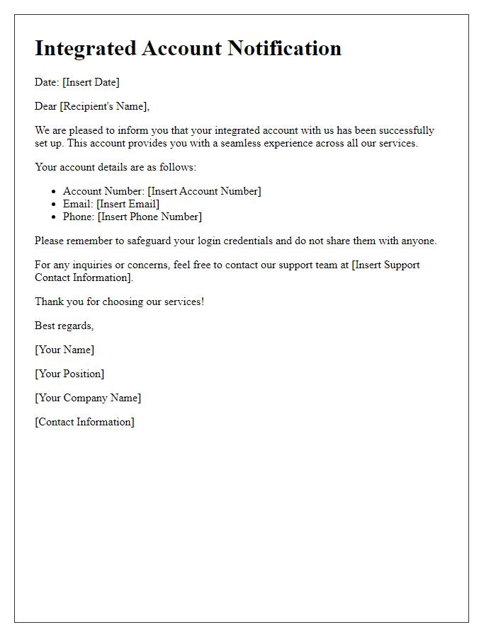 Letter template of Integrated Account Notification