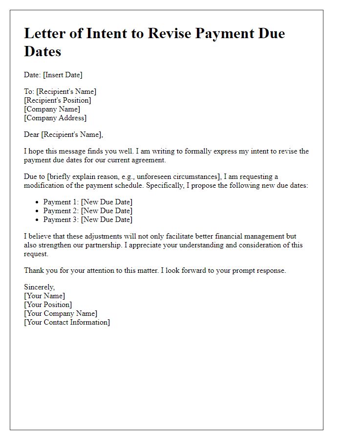 Letter template of intent to revise payment due dates.