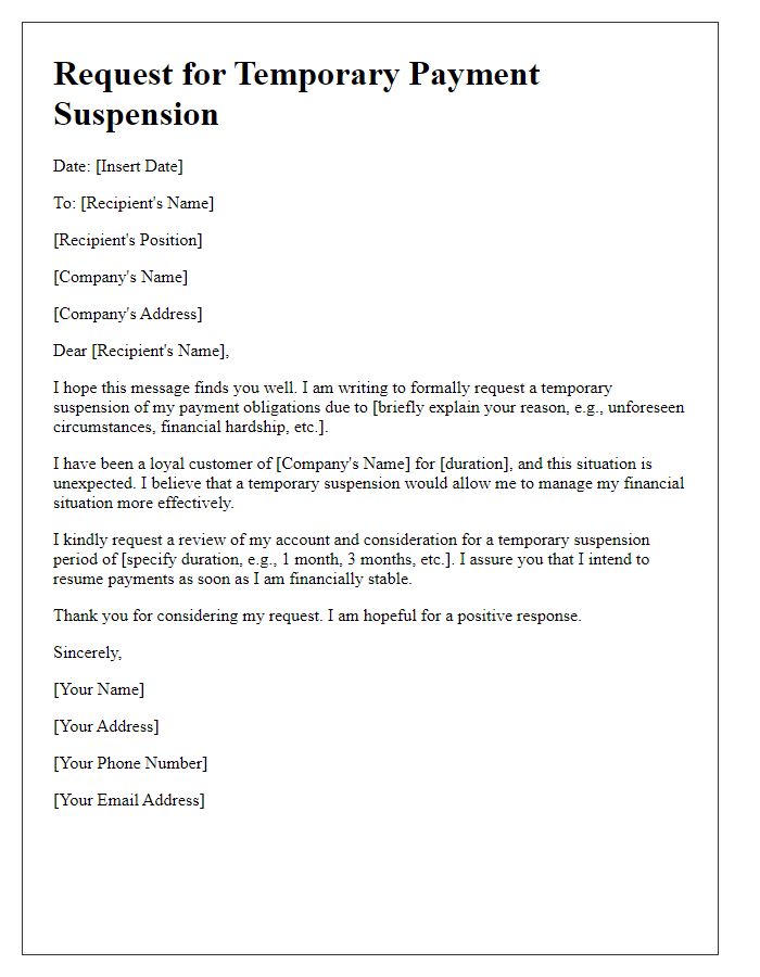 Letter template of suggestion for temporary payment suspension.