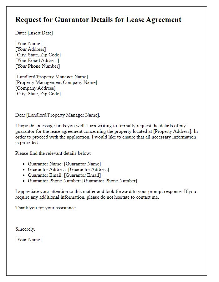 Letter template of request for guarantor details for lease agreement