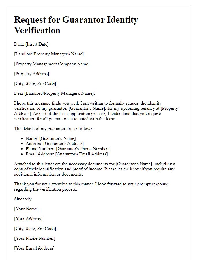 Letter template of request for guarantor identity verification for new tenants