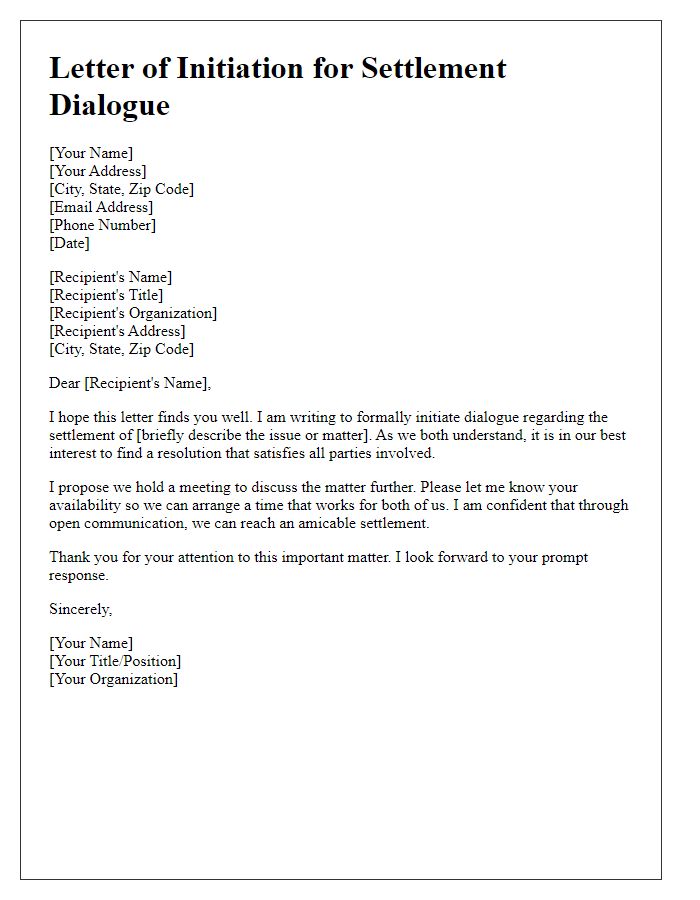 Letter template of initiation for settlement dialogue