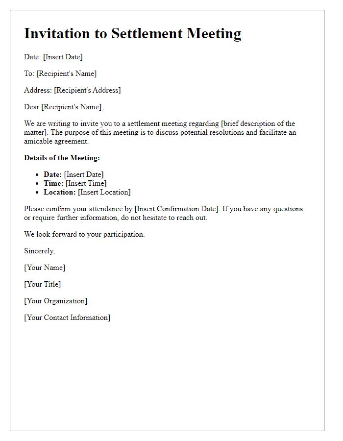 Letter template of invitation for settlement meeting