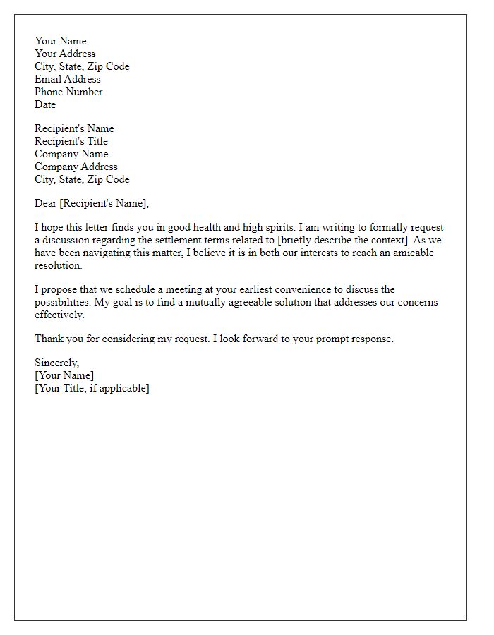 Letter template of plea for settlement terms discussion