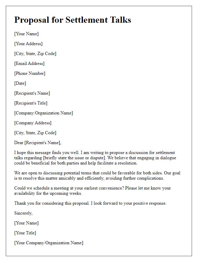 Letter template of proposal for settlement talks