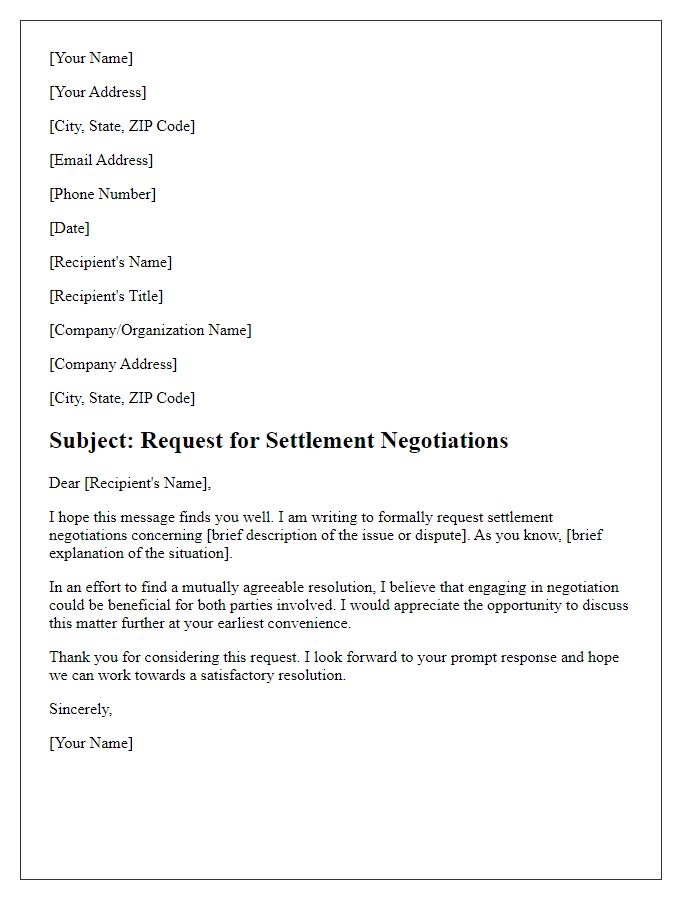 Letter template of request for settlement negotiations