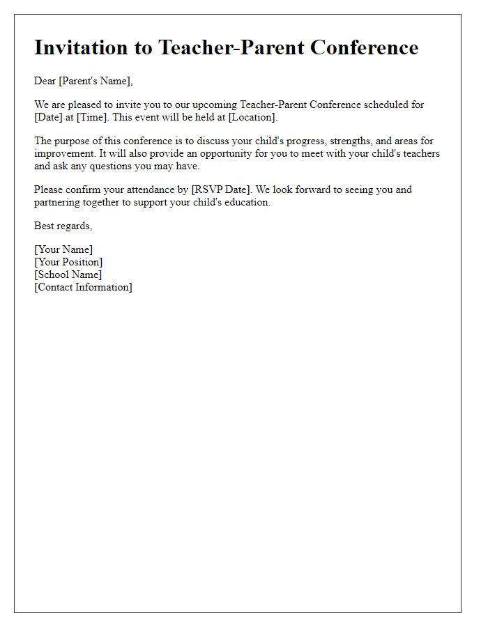 Letter template of invitation for teacher-parent conference.