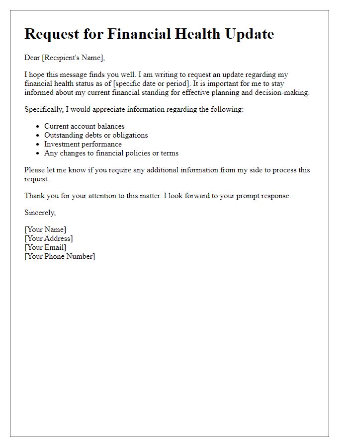 Letter template of financial health update request