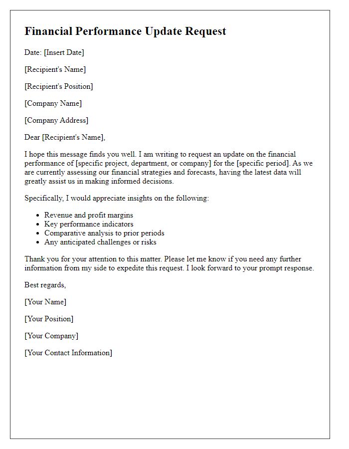 Letter template of financial performance update request