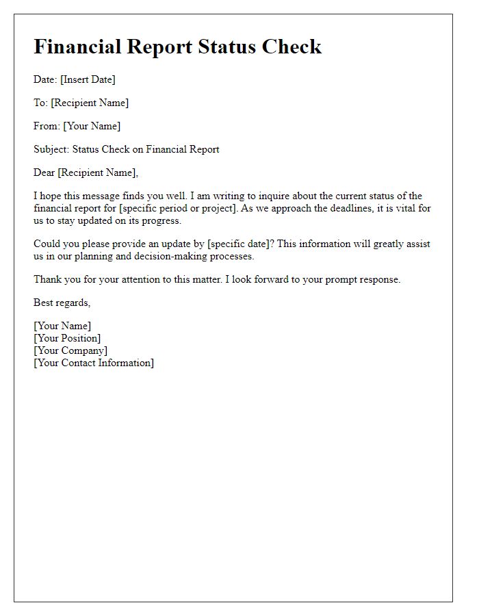 Letter template of financial report status check