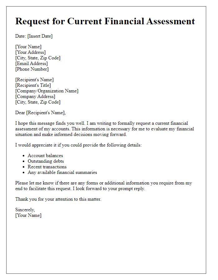 Letter template of request for current financial assessment