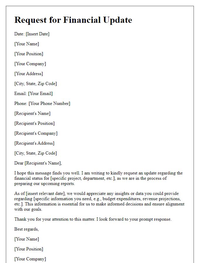 Letter template of request for financial update