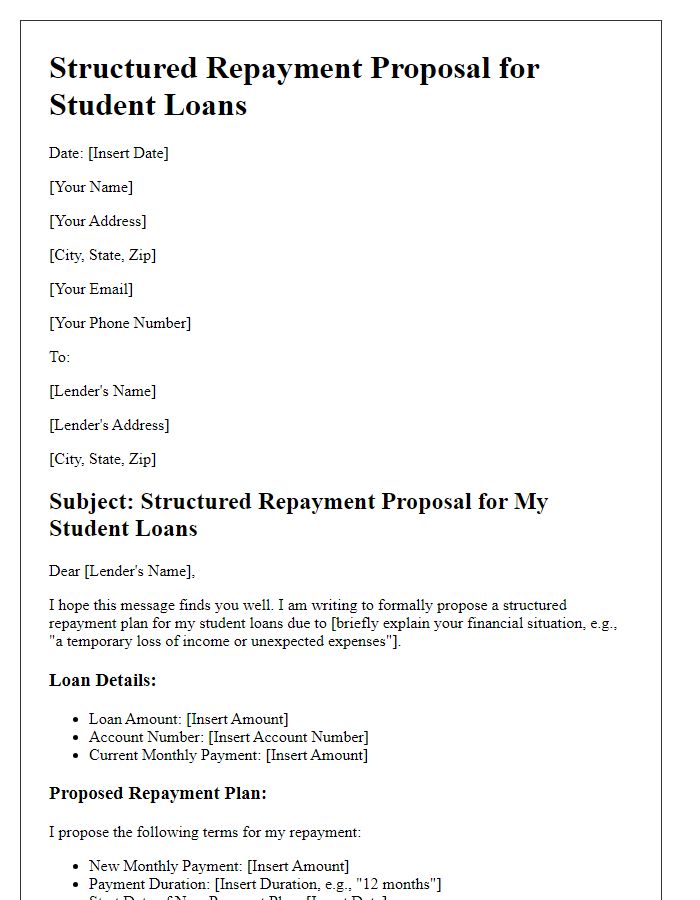 Letter template of structured repayment proposal for student loans.