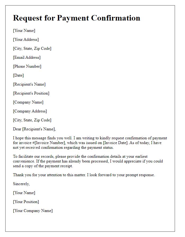 Letter template of request for payment confirmation