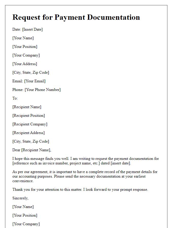 Letter template of request for payment documentation