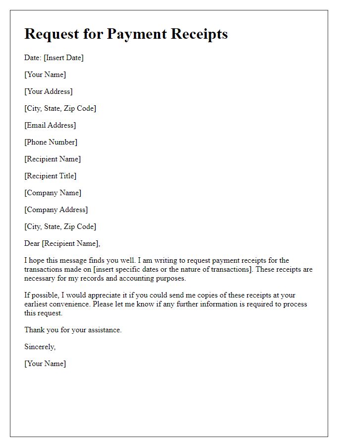 Letter template of request for payment receipts