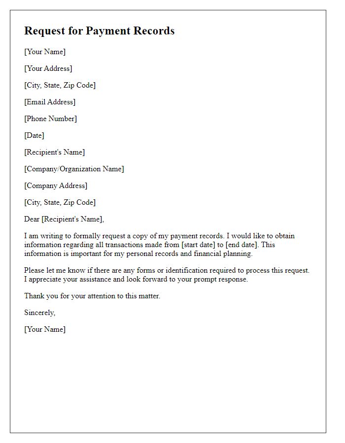 Letter template of request for payment records