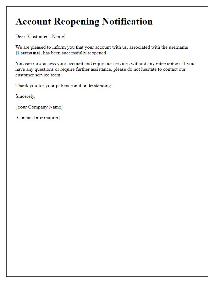 Letter template of notification for account reopening