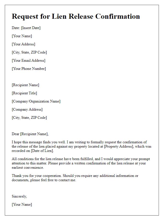 Letter template of request for lien release confirmation