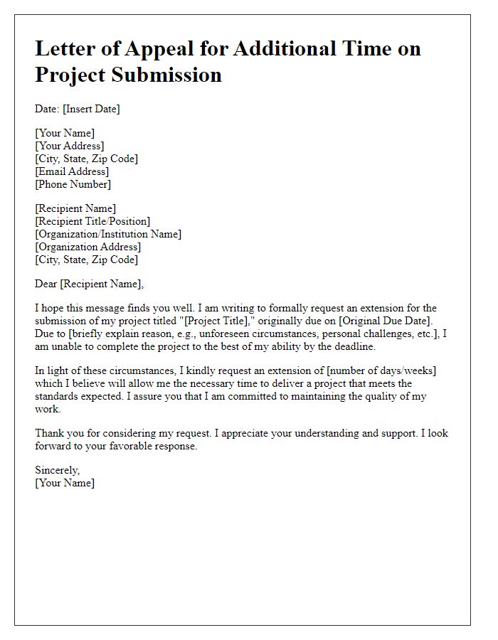 Letter template of appeal for additional time on project submission