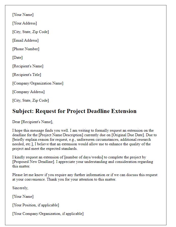 Letter template of formal request for project deadline extension