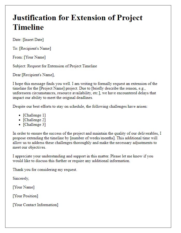 Letter template of justification for extending project timeline