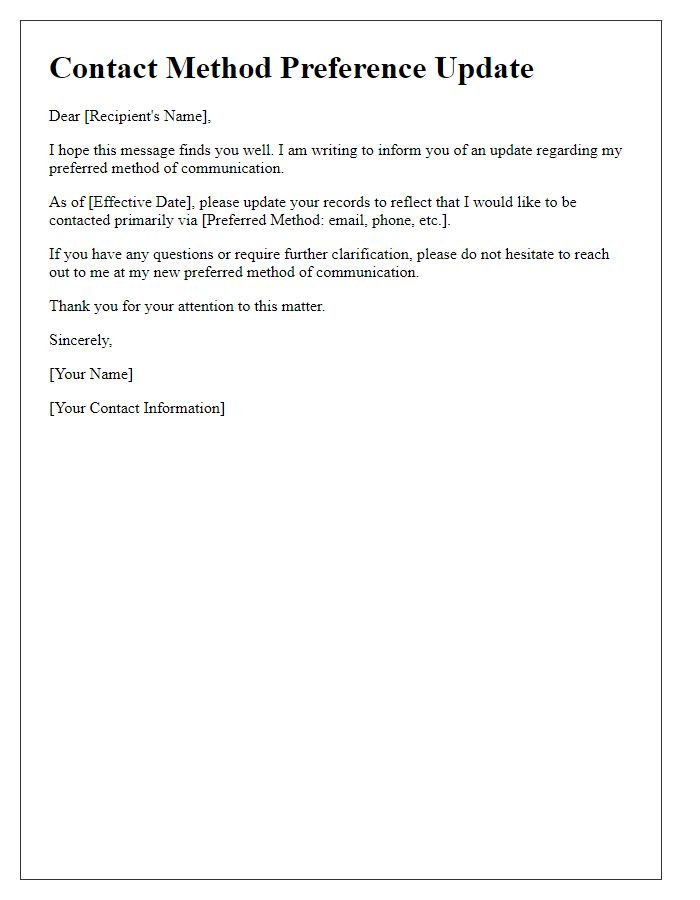 Letter template of contact method preference update.