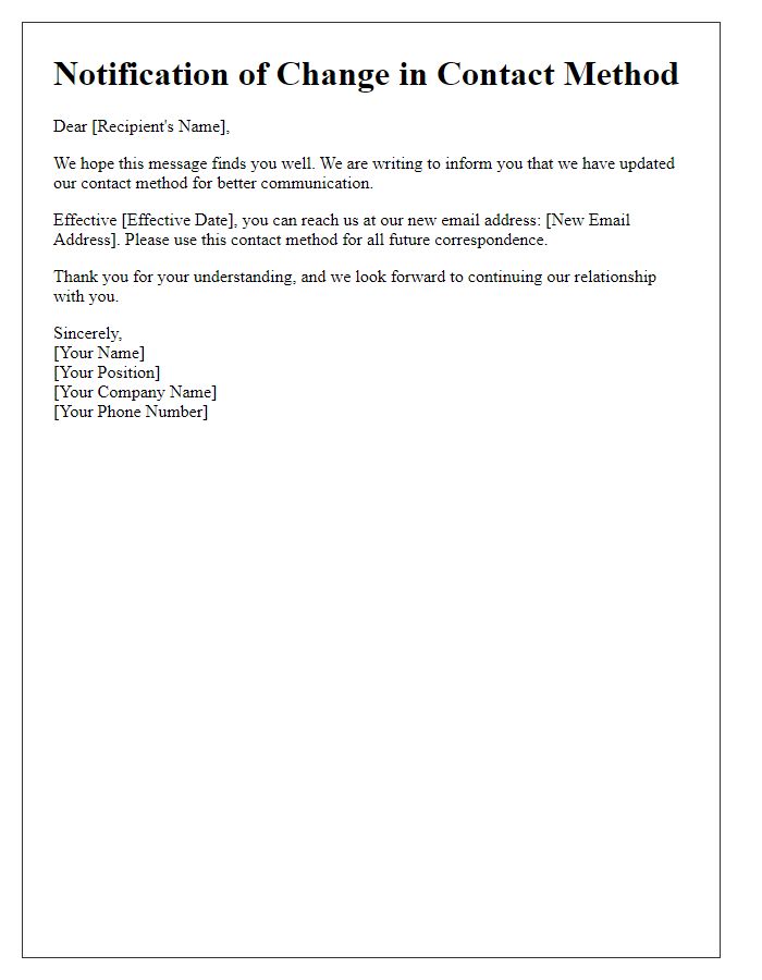 Letter template of informing about contact method change.