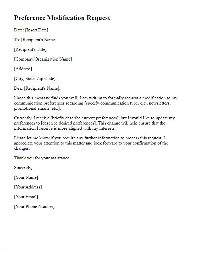 Letter template of preference modification for communication.