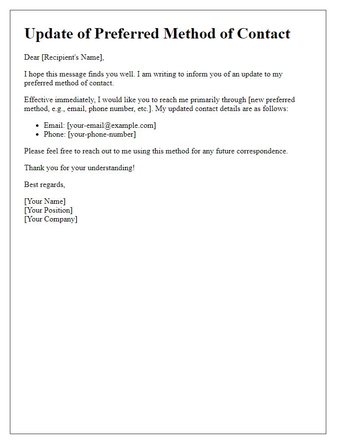 Letter template of updating preferred method of contact.