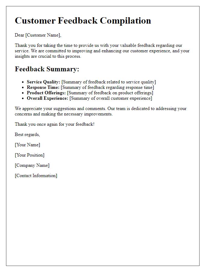 Letter template of compilation for customer feedback on service