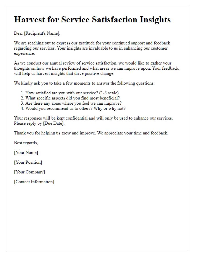Letter template of harvest for service satisfaction insights
