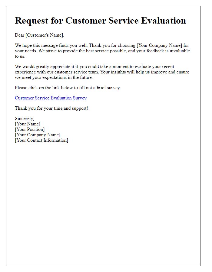 Letter template of request for customer service evaluation