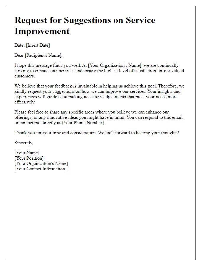 Letter template of request for suggestions on service improvement