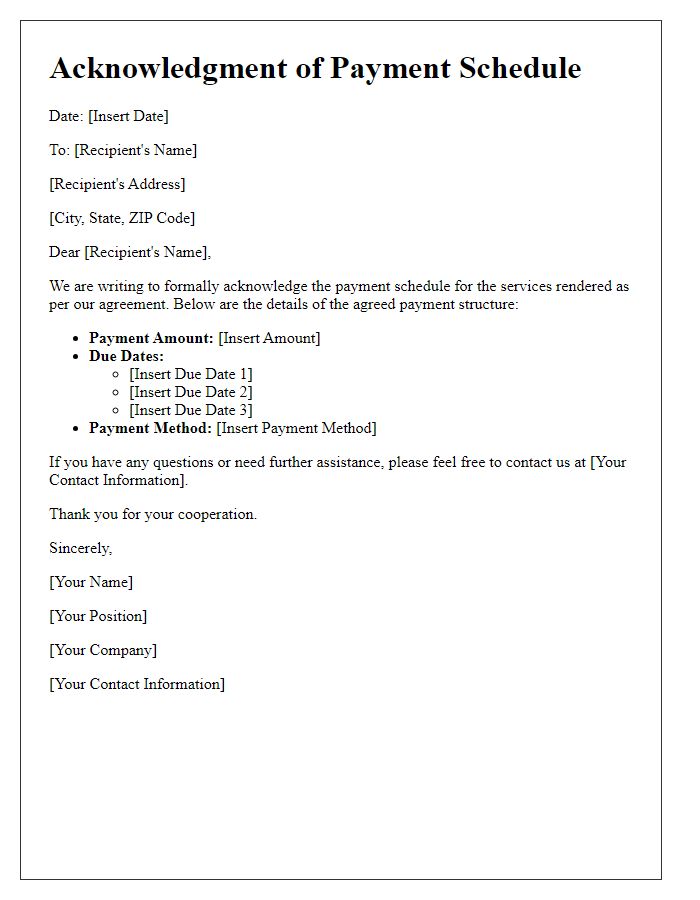 Letter template of acknowledgment of payment schedule