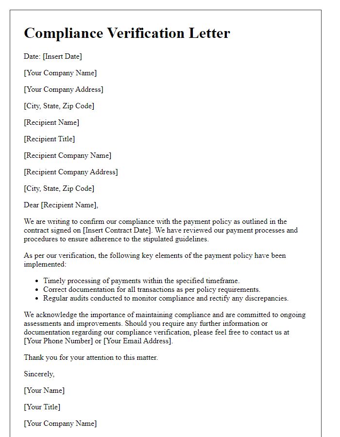 Letter template of compliance verification for payment policy