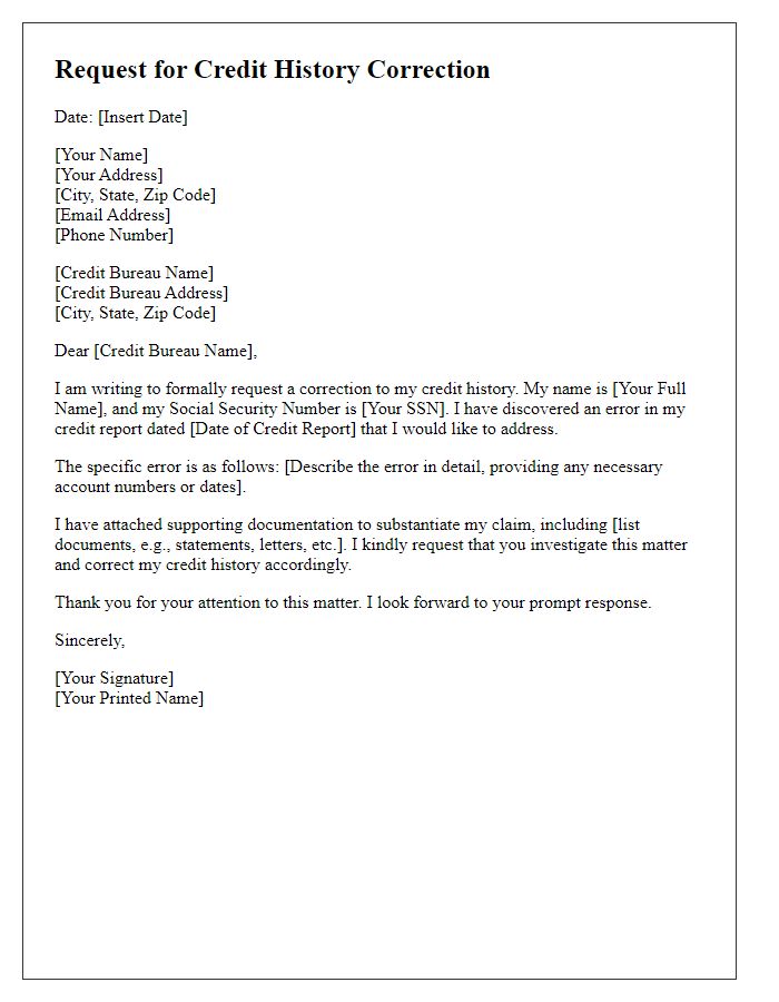 Letter template of request for credit history correction