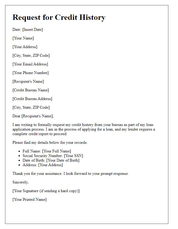 Letter template of request for credit history for loan application