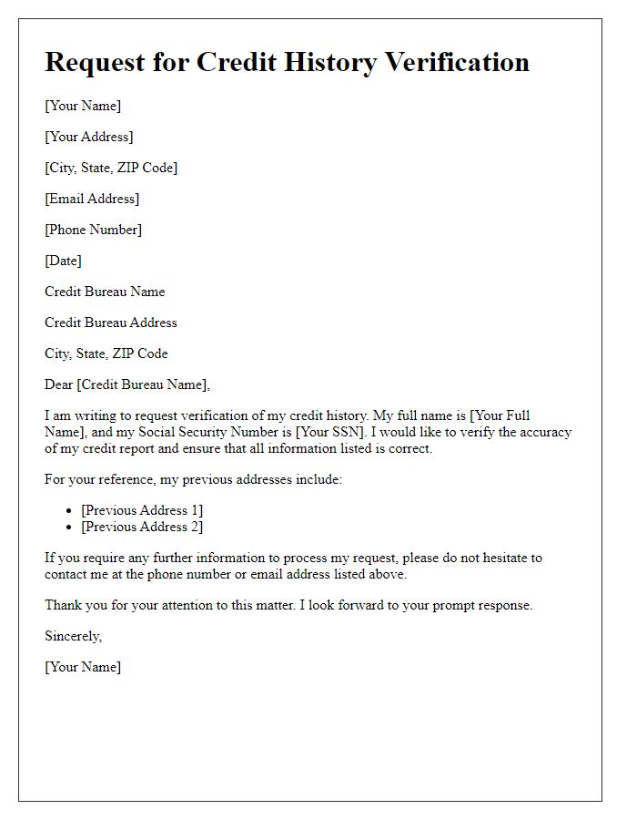 Letter template of request for credit history verification