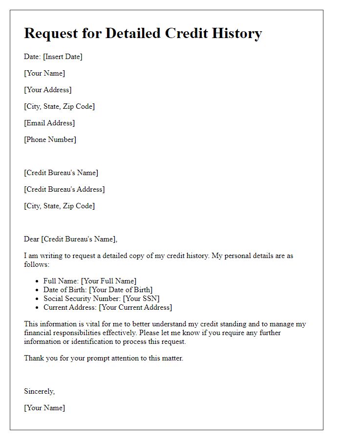 Letter template of request for detailed credit history