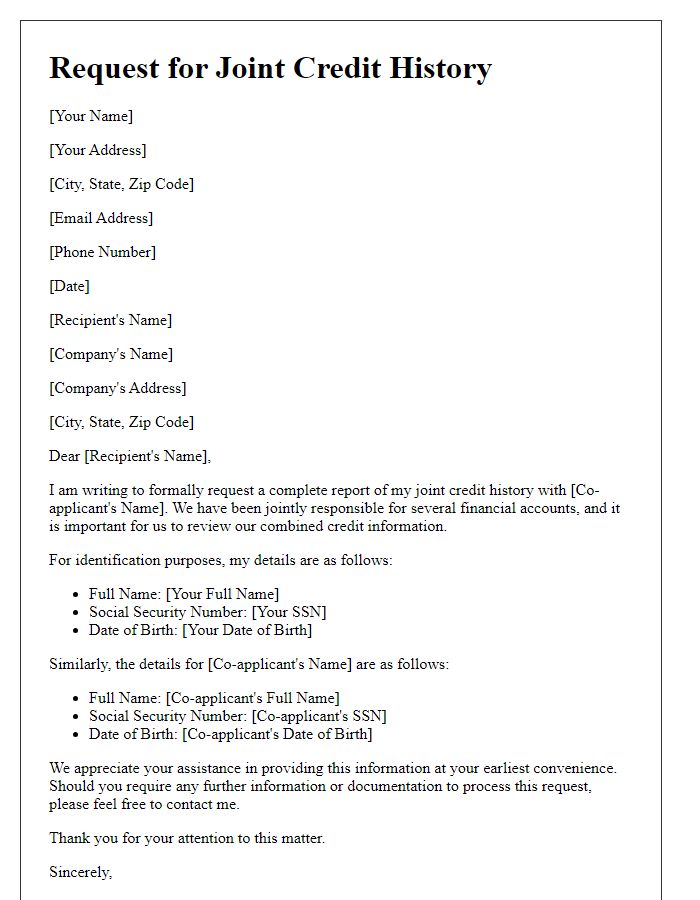 Letter template of request for joint credit history