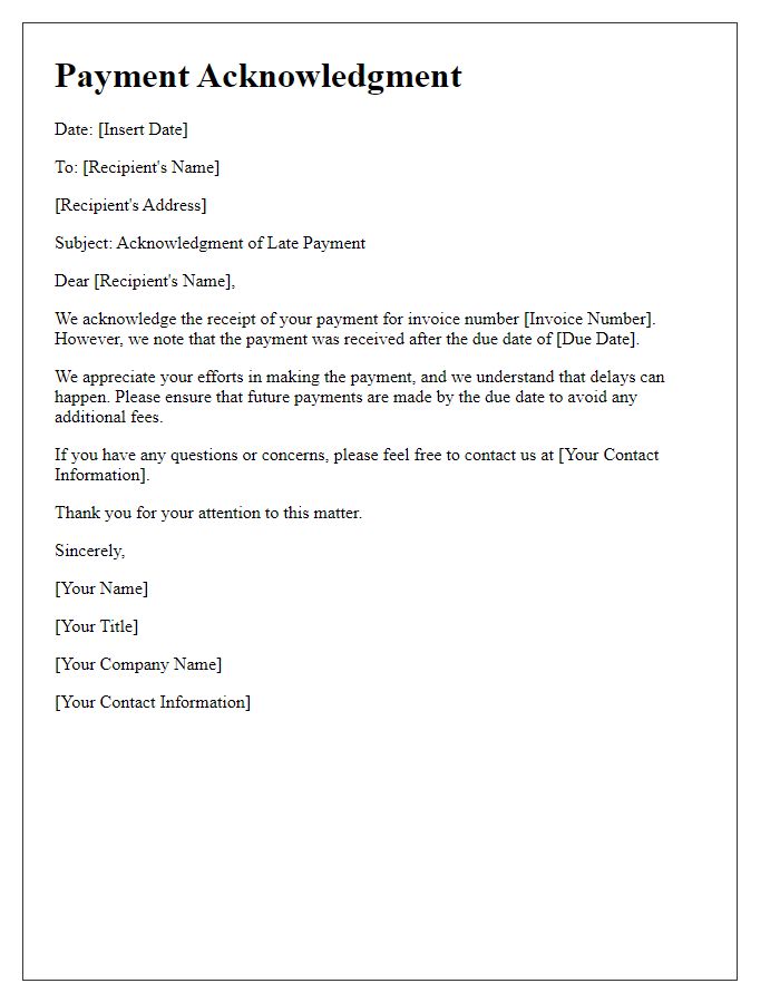 Letter template of acknowledgment for late payment