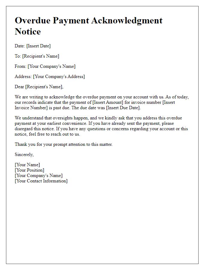 Letter template of overdue payment acknowledgment notice