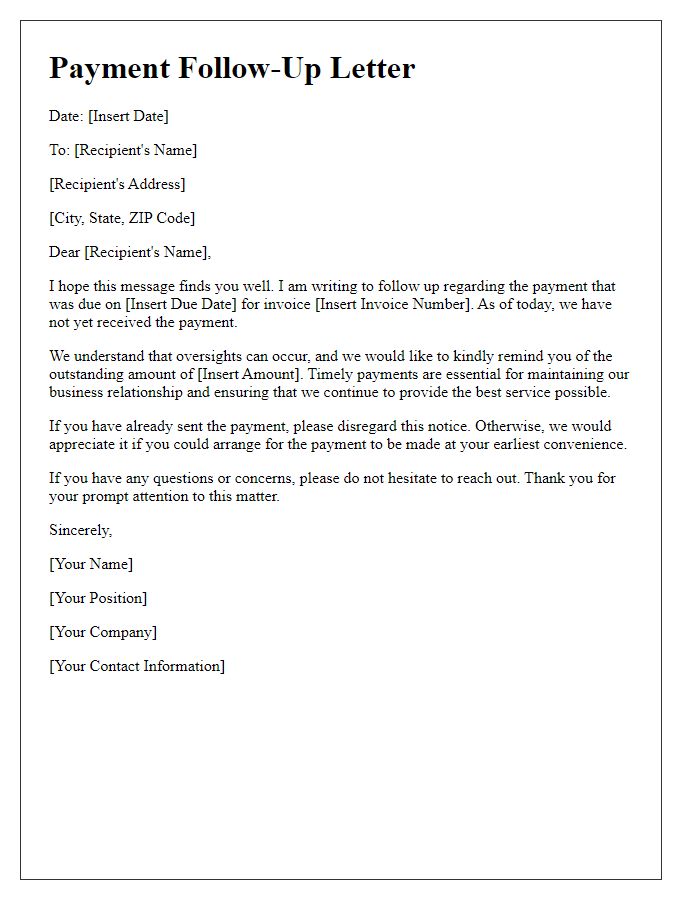 Letter template of payment follow-up for missed deadlines