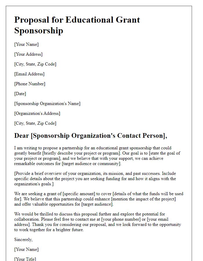 Letter template of proposal for educational grant sponsorship