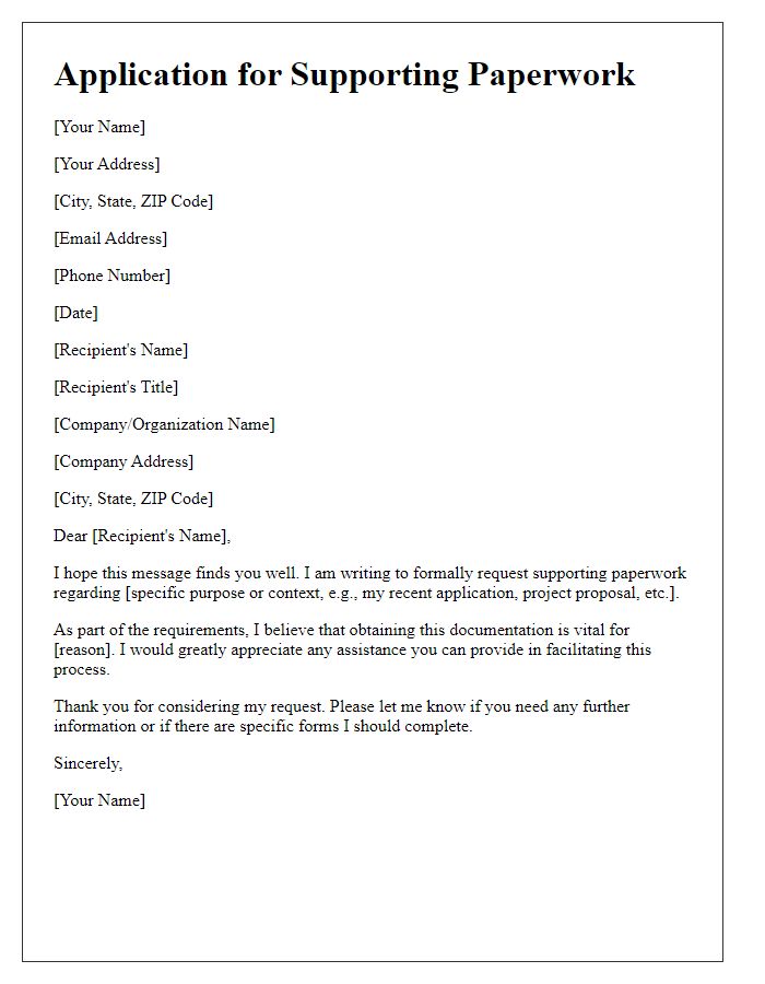 Letter template of application for supporting paperwork