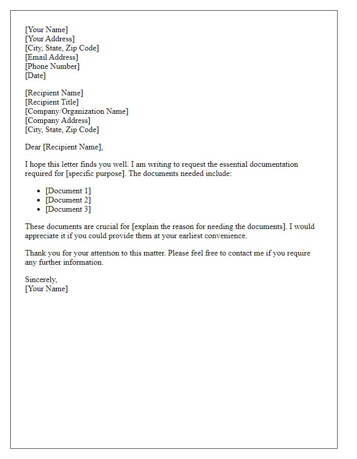 Letter template of correspondence for essential documentation