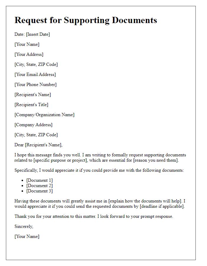 Letter template of formal request for supporting documents