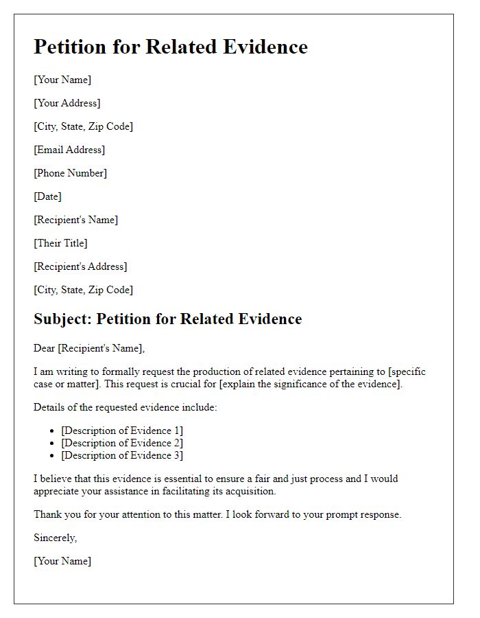 Letter template of petition for related evidence